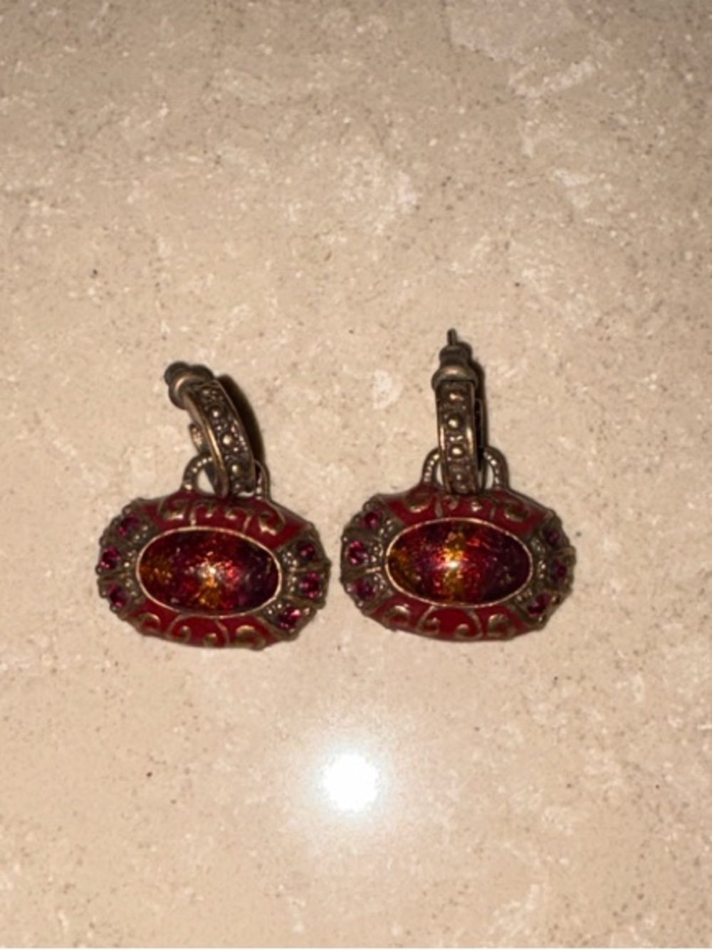 Chico's Red and Gold Oval Drop Earrings